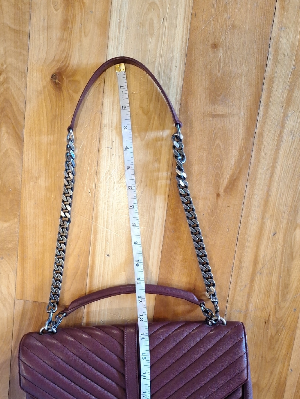 Saint Laurent YSL Chevron College Bag Burgundy Aged Black Hardware Large Size - Picture 4 of 16